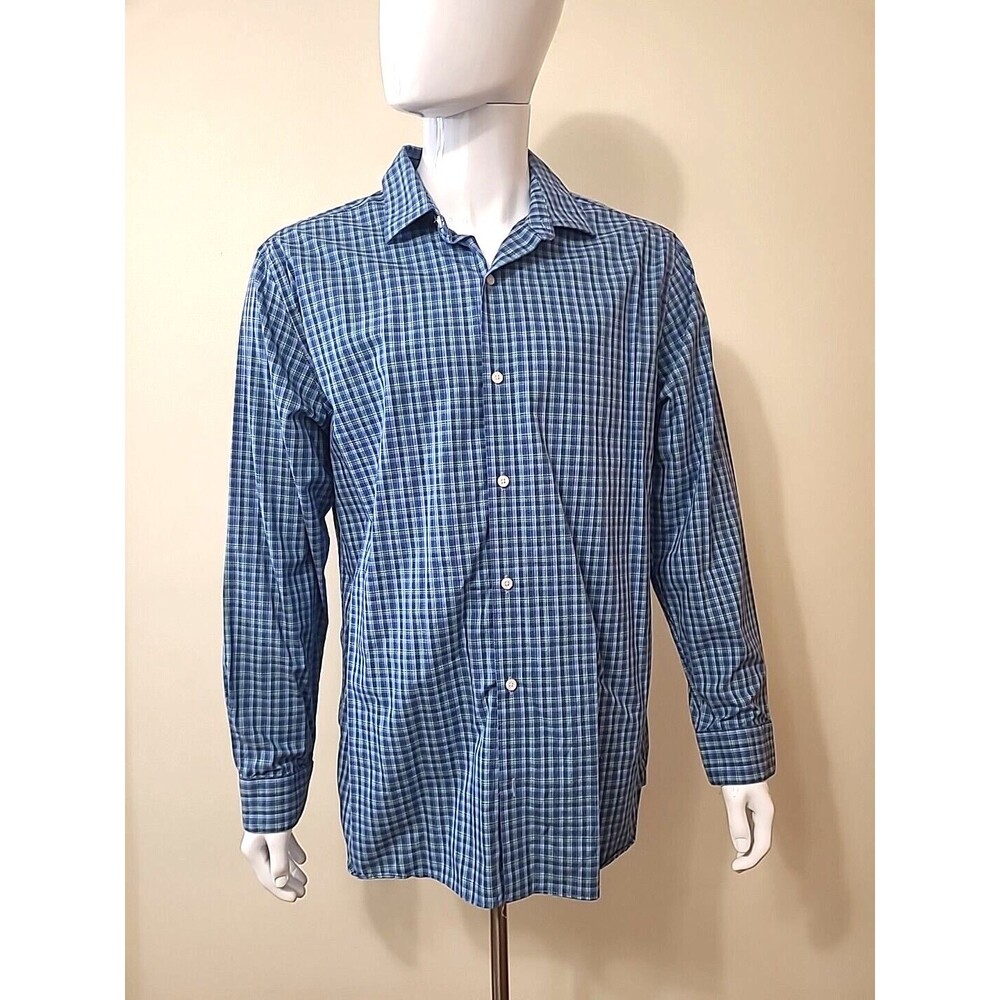 Fairlane Mens Button Up Shirt Size XL Slim Non Iron Stretch Blue Plaid Check